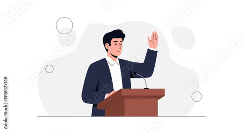 Politician Speaking at Podium, Raising Hand in Agreement or Greeting