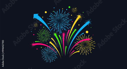 Colorful Fireworks Exploding in Night Sky.