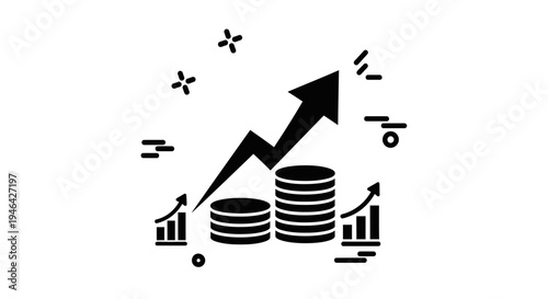 Black and white money growth icon.