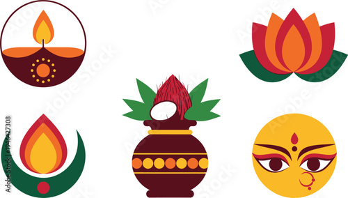 Diwali festival symbols and icons