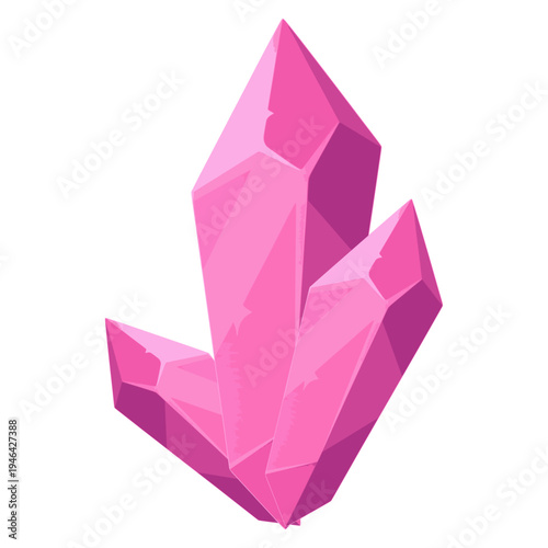 cartoon pink quartz crystal fantasy element flat color vector illustration template design