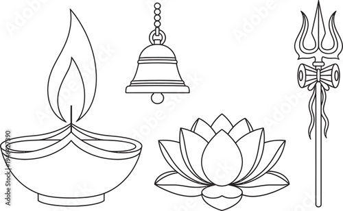 Hindu religious symbols line drawing