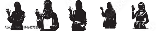 half body vector silhouette of a muslim woman standing waving her hand