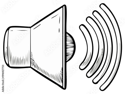 Sketch of a speaker emitting sound waves illustration
