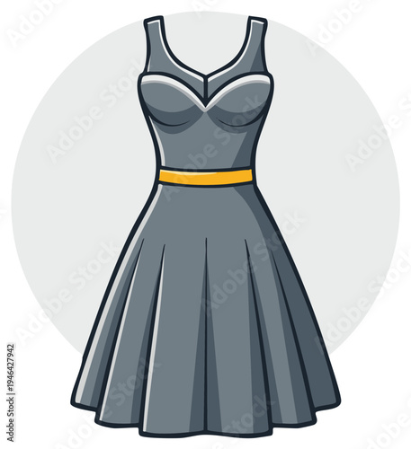 Cartoon Illustration of a Gray Evening Dress
