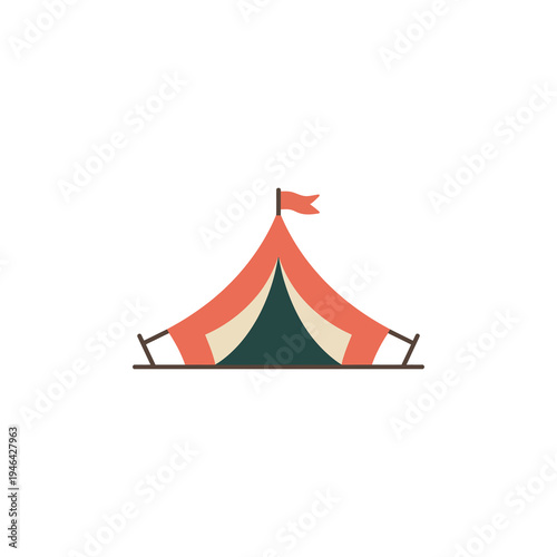 Colorful circus tent with flag on a crisp white background