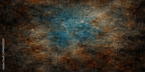 An aged and grungy vintage metal surface features a dark brown rusty texture with rough, weathered paint on an old wall pattern