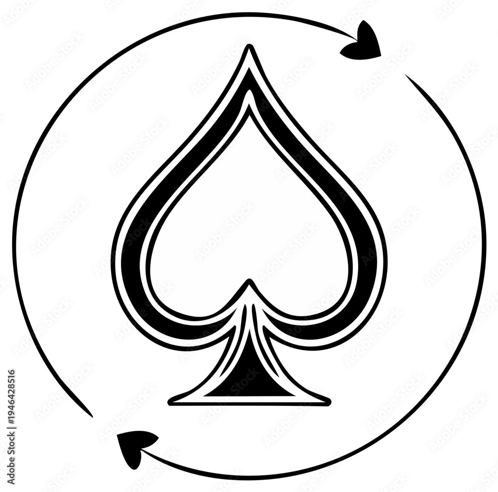 Fototapeta premium Simple Spade Symbol with Arrow Circle for Recreation Luck and Playing Card Games