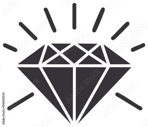 Sparkling Diamond Icon Symbol Geometric Faceted Gemstone