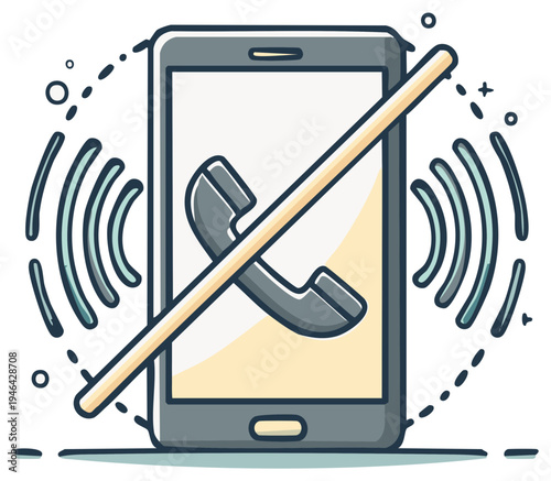 Smartphone with phone icon crossed out indicating no calls allowed or silenced notifications