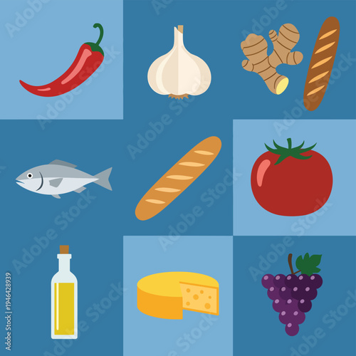 Mediterranean Diet Ingredients Flat Design