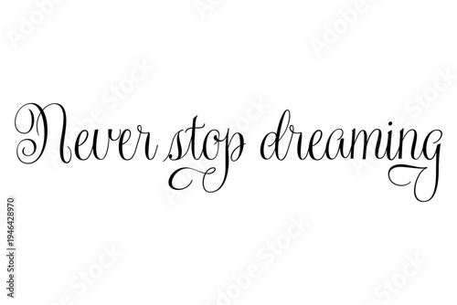 Never stop dreaming - Never stop dreaming words on white background, calligraphy, handwritten, vector

