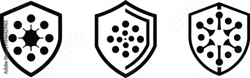 Black Silhouette Shield Icon Set Representing Immune System Protection and Virus Defense