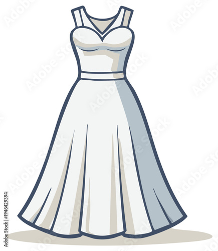 Elegant white wedding dress illustration, a-line silhouette, fashion design