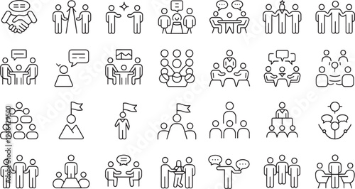 Collection of diverse human icon silhouettes representing various activities and professions isolated