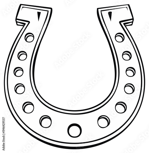 Outline Illustration of Horseshoe, Lucky Amulet, Talisman for Success and Protection, Black and White