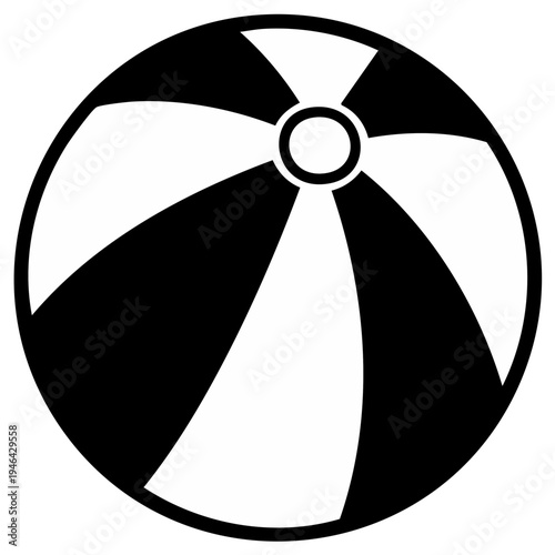 Stylized beach ball illustration for summertime fun, leisure activities, and carefree vacation vibes in black and white