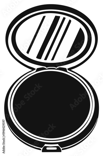 Compact powder case with mirror. Beauty product packaging icon, open cosmetic accessory for makeup and personal care