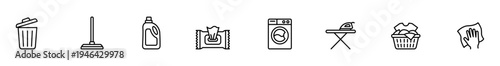 Laundry icon cleaning icon detergent bottle washing machine trash bin mop ironing board clothes basket wet wipe household chore