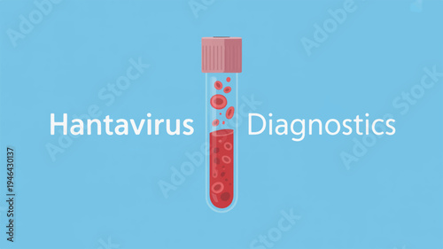 Hantavirus diagnostics concept with test tube and blood sample on blue background