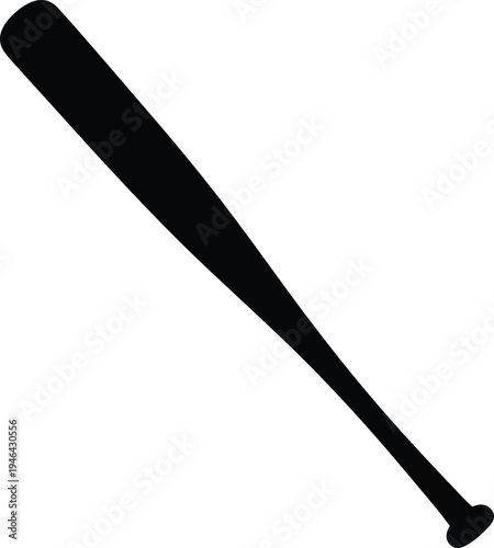 Black silhouette of baseball bat isolated on white background — simple sports equipment illustration symbolizing baseball, softball, hitting, training