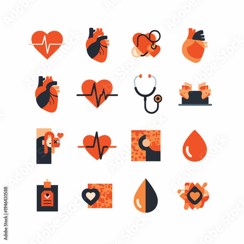 Set of Heart and Cardiovascular Health Icons