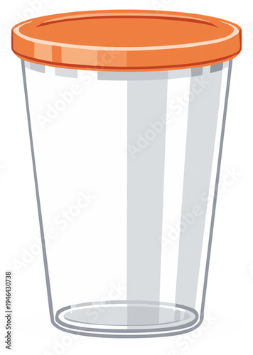 Transparent Plastic Container with Orange Lid, Kitchen Food Storage Empty