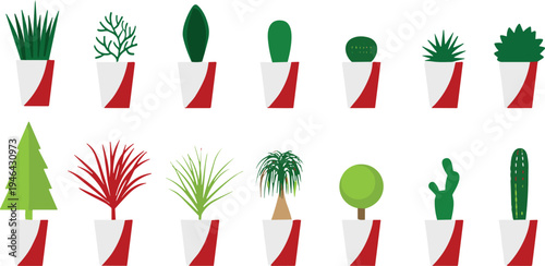 Modern potted plants and cactus collection vector illustration with minimalist indoor houseplants in decorative pots isolated botanical icons set for home decor