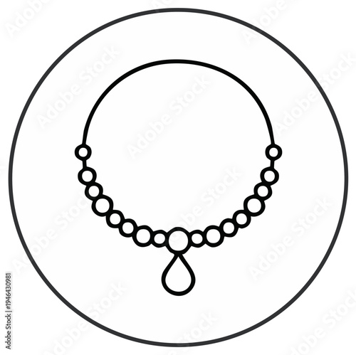 Necklace with Teardrop Pendant Beaded Jewelry Line Art Icon Minimalist