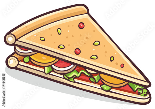 Appetizing Cartoon Sandwich Illustration Featuring Veggies and Slices