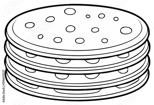 Stack of Flatbreads with Bubbles and Circles in Line Art Style