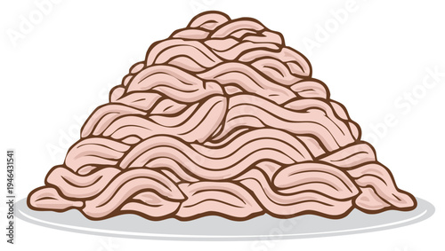 Cartoon illustration of a large pile of raw ground meat on a plate ready for cooking