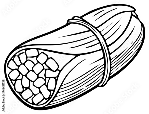 Wrapped Mexican Tamale food illustration isolated on white background