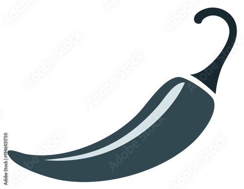 Stylized chili pepper illustration with a curving shape, simple dark color, a spicy cooking ingredient, and a hot flavor design element