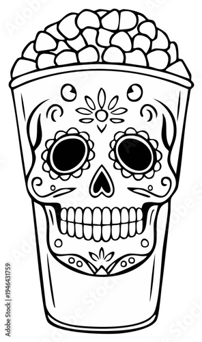 Day of the Dead Skull Decorated Drinking Glass Filled with Stones Vector Illustration