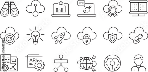 Collection of flat design technology and security icons isolated on transparent background
