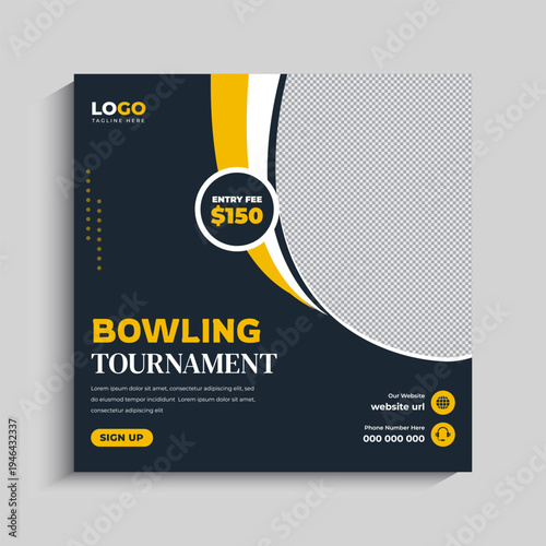 Bowling Tournament Social Media Instagram Post Banner Template