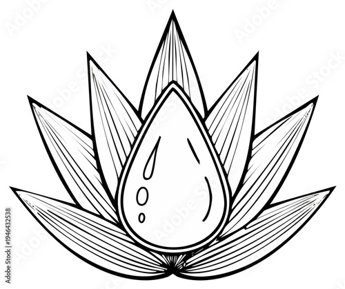 Stylized Flower with Water Drop Outline Simple Line Art