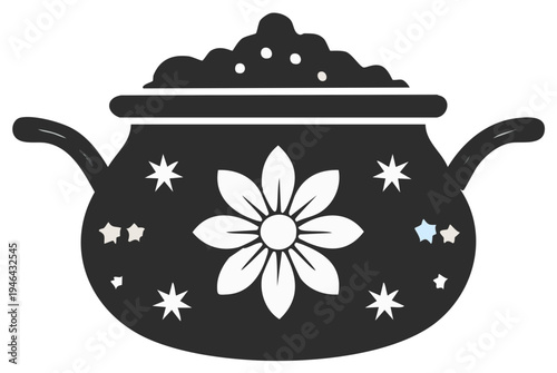 Decorated Cooking Pot Filled with Stew Illustration with Flower Design