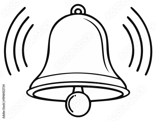 Black and white drawing of a ringing bell with sound waves emanating outwards