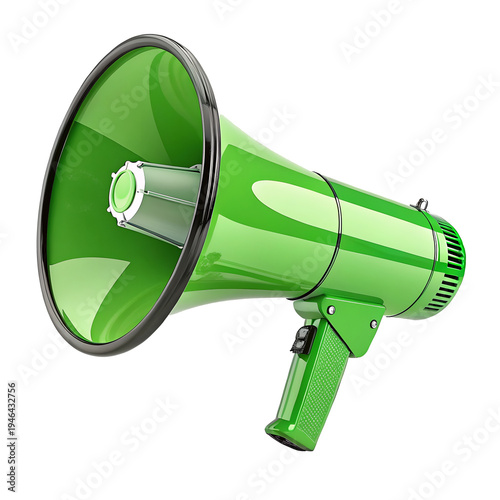 Green Megaphone Isolated on Transparent Background, 3D Loudspeaker Announcement Icon, Marketing Promotion Symbol PNG