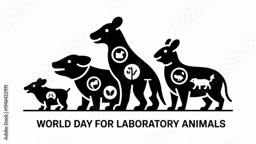 Silhouette of dogs and a goat on world day for laboratory animals awareness campaign for animal testing alternatives