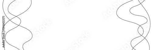 Black wiggly lines on white background. Abstract frame with squiggly strirs patetrn.  Vertical curve brush line.