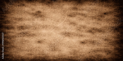 A worn vintage parchment background featuring an ancient brown paper texture with stained grunge effects and a grungy sepia pattern on an aged blank canvas
