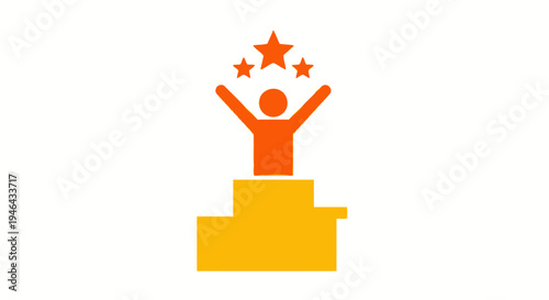 Person standing on podium with arms raised.