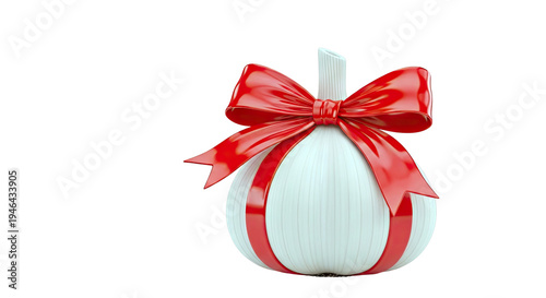 Garlic bulb with a red ribbon and bow