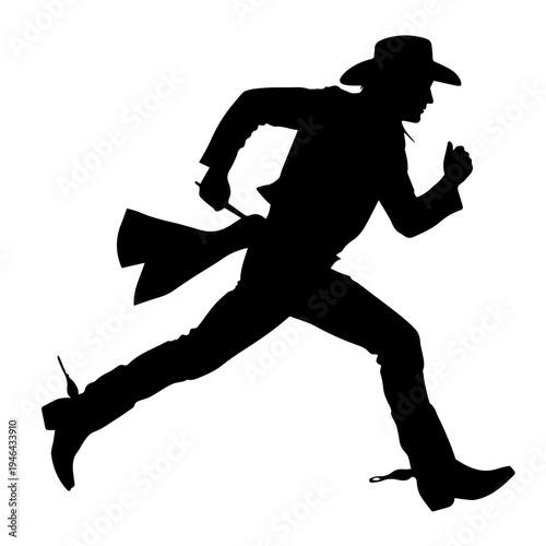 Cowboy in Action Running Across Dusty Frontier With Determination and Wild West Energy Vector