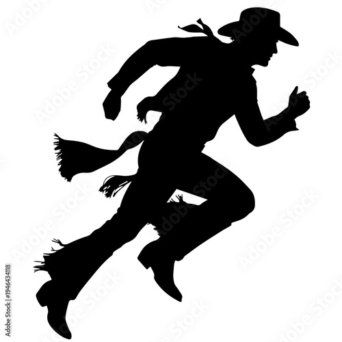 Cowboy in Action Running Across Dusty Frontier With Determination and Wild West Energy Vector
