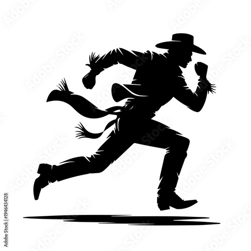 Cowboy in Action Running Across Dusty Frontier With Determination and Wild West Energy Vector