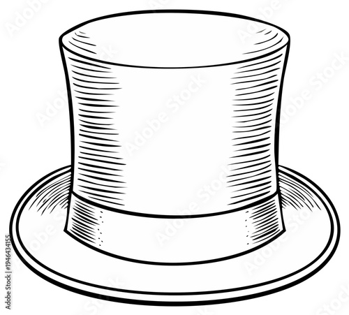 Classic top hat illustration, elegant headwear for gentleman or magician, vintage design.